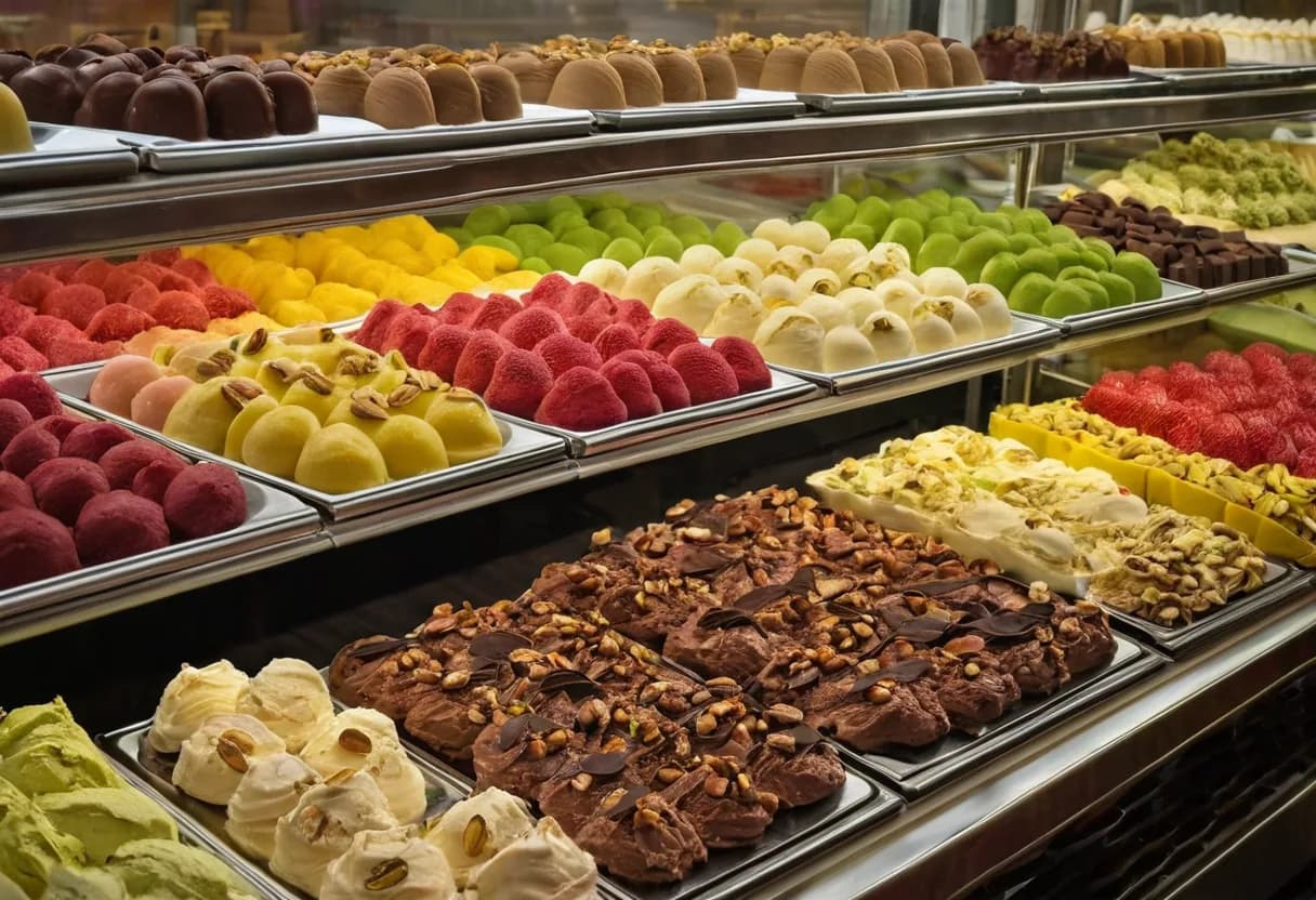 Vitrină de gelaterie cu cuve de înghețată
